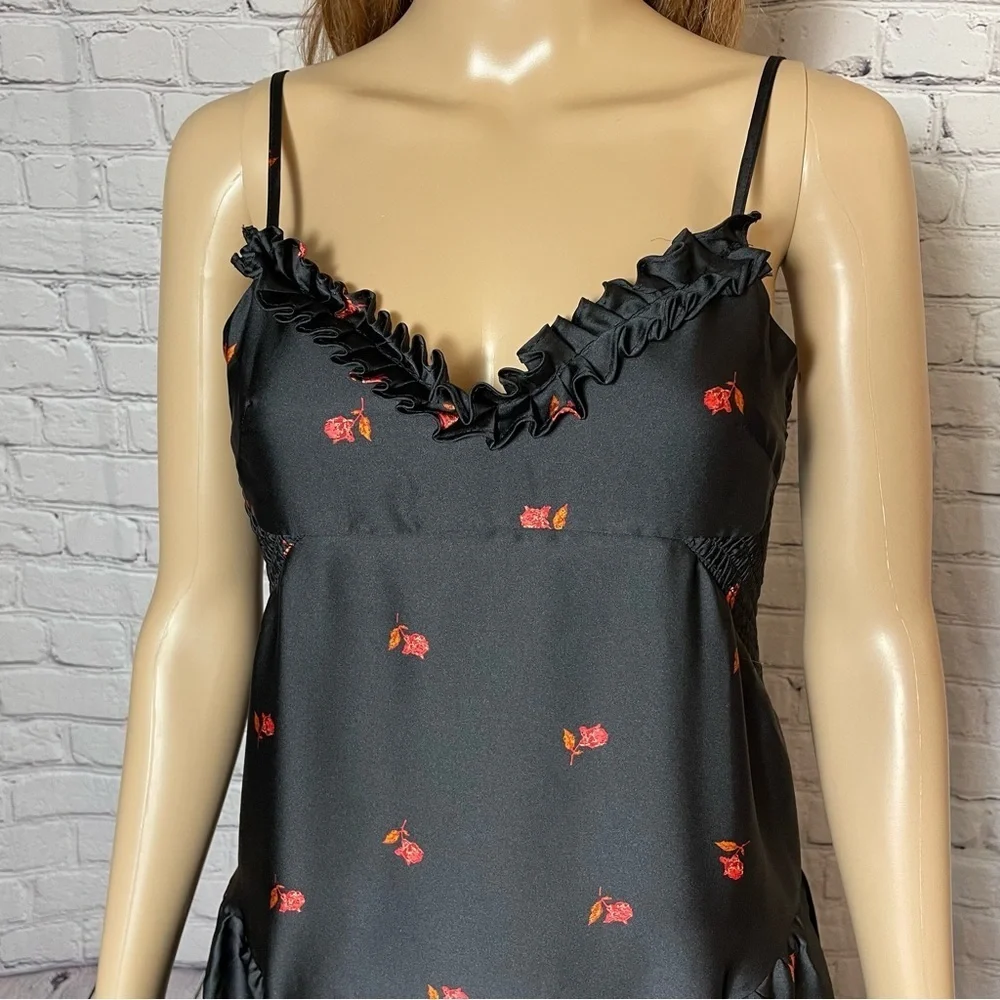 New Free People On My Own Floral Satin Black Dress Size XS